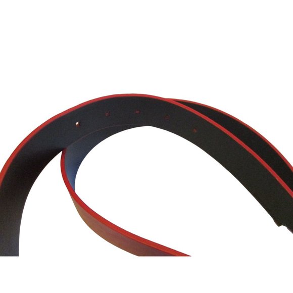 *Calvin Klein Red Leather MOD Belt Chunky Signature Silver Buckle - Picture 4 of 5